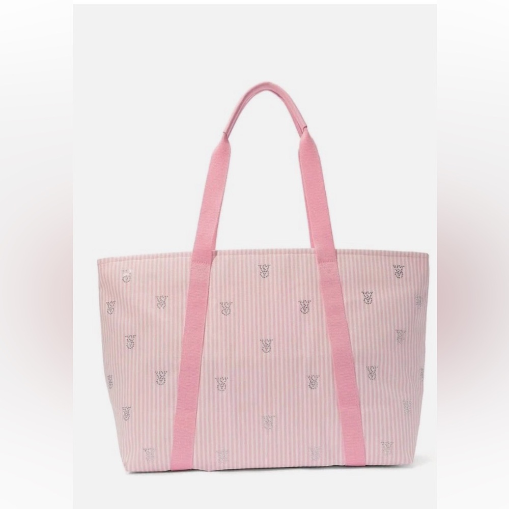 Victoria's Secret Pink Striped shoulder Bag with rhinestones.